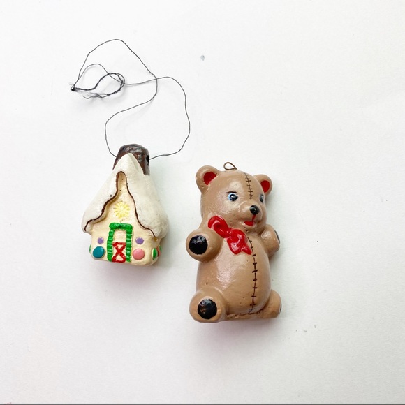 Vintage Other - Ceramic Christmas Bundle House Bear Homemade Decor